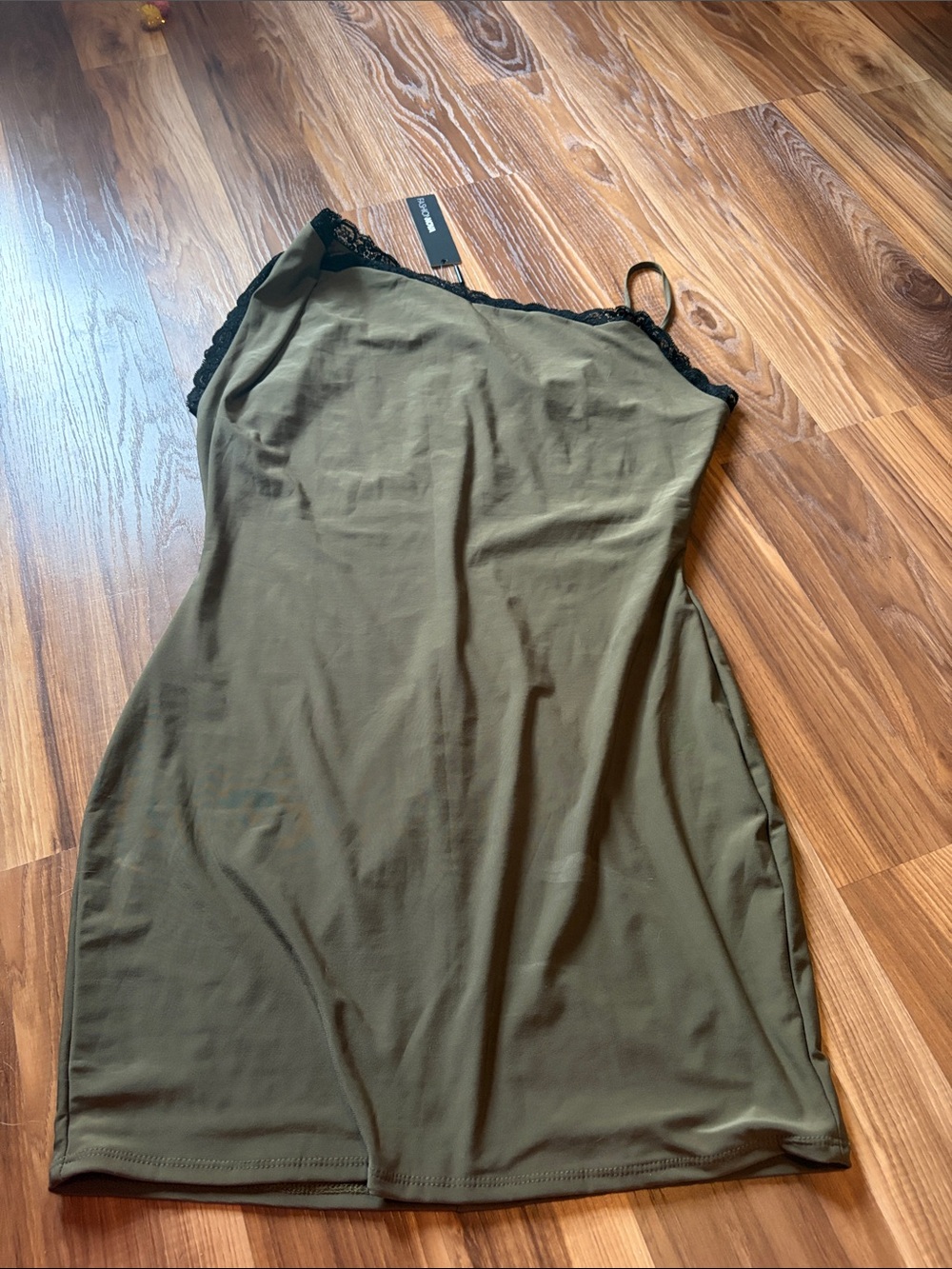 Fashion Nova Olive Slip Mini Dress with Black Lace